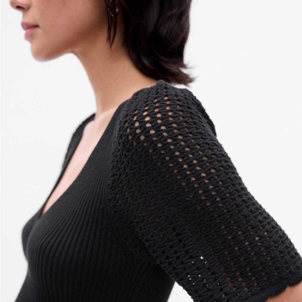 Gap Black Cotton Blend Knit Sleeve Top